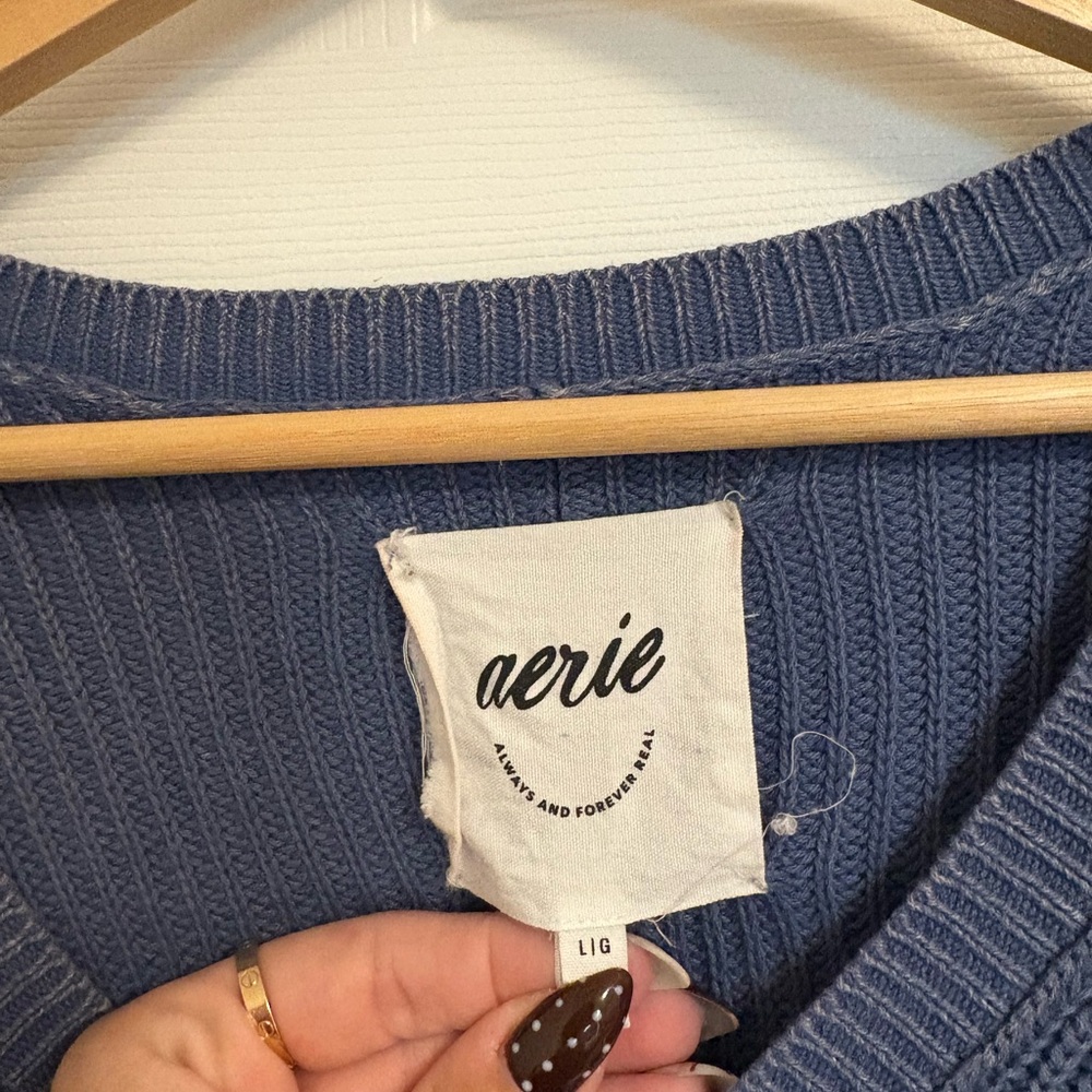Aerie Blur and White V-Neck Sweater - Picture 2 of 5